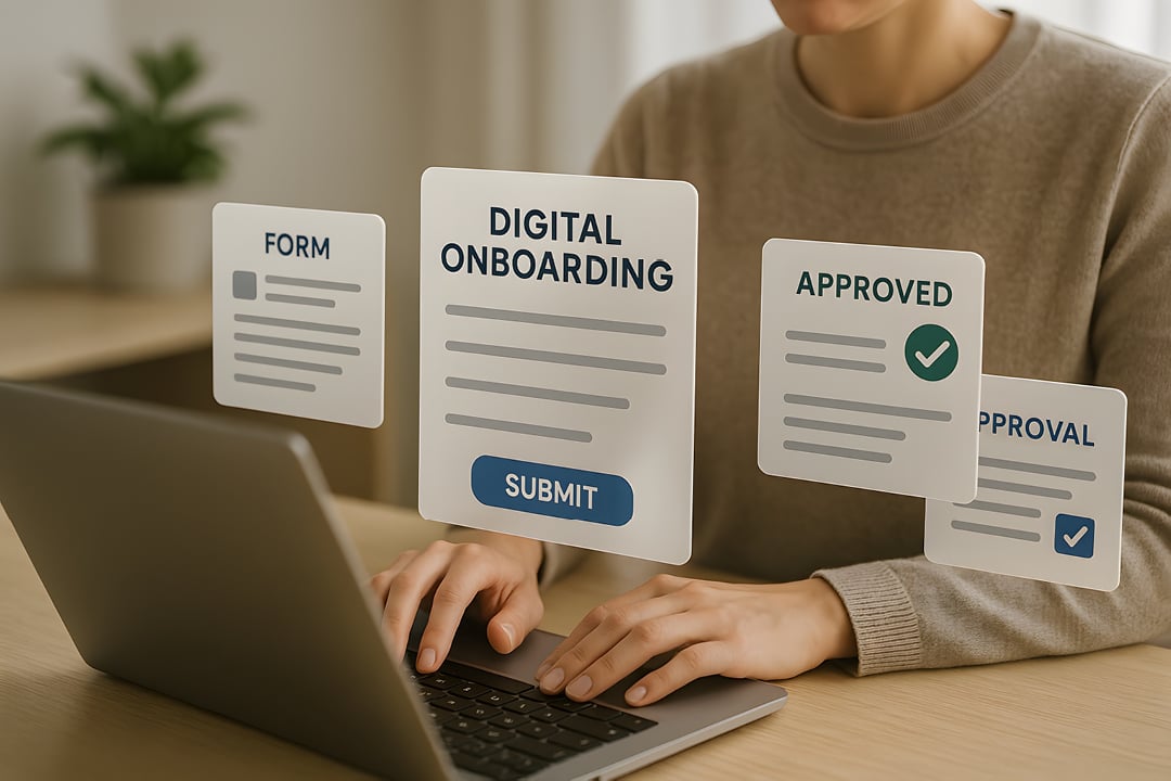 Laptop illustrating a digital onboarding process